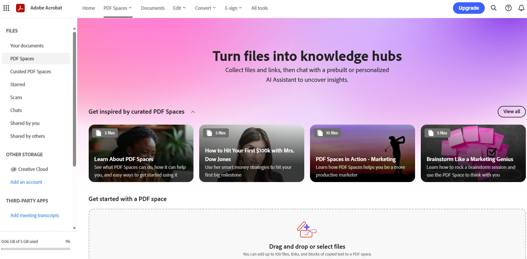 PDF spaces tool in use to create presentation 