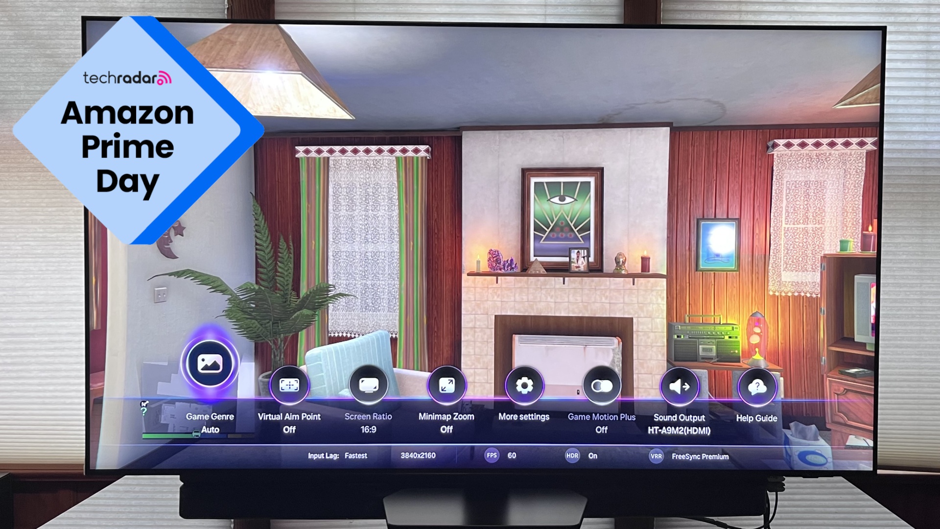 Prime Day gaming TV image with Samsung QN90F with Prime Day logo overlaid 