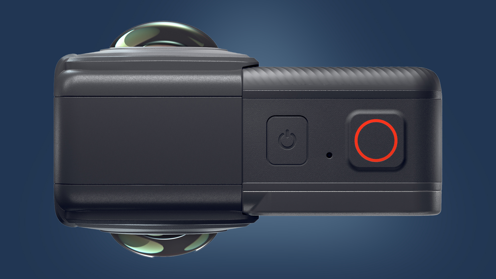 The Insta360 One RS action cam on a blue background