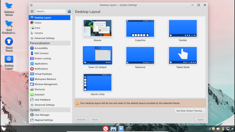 screenshot of the desktop layout tool