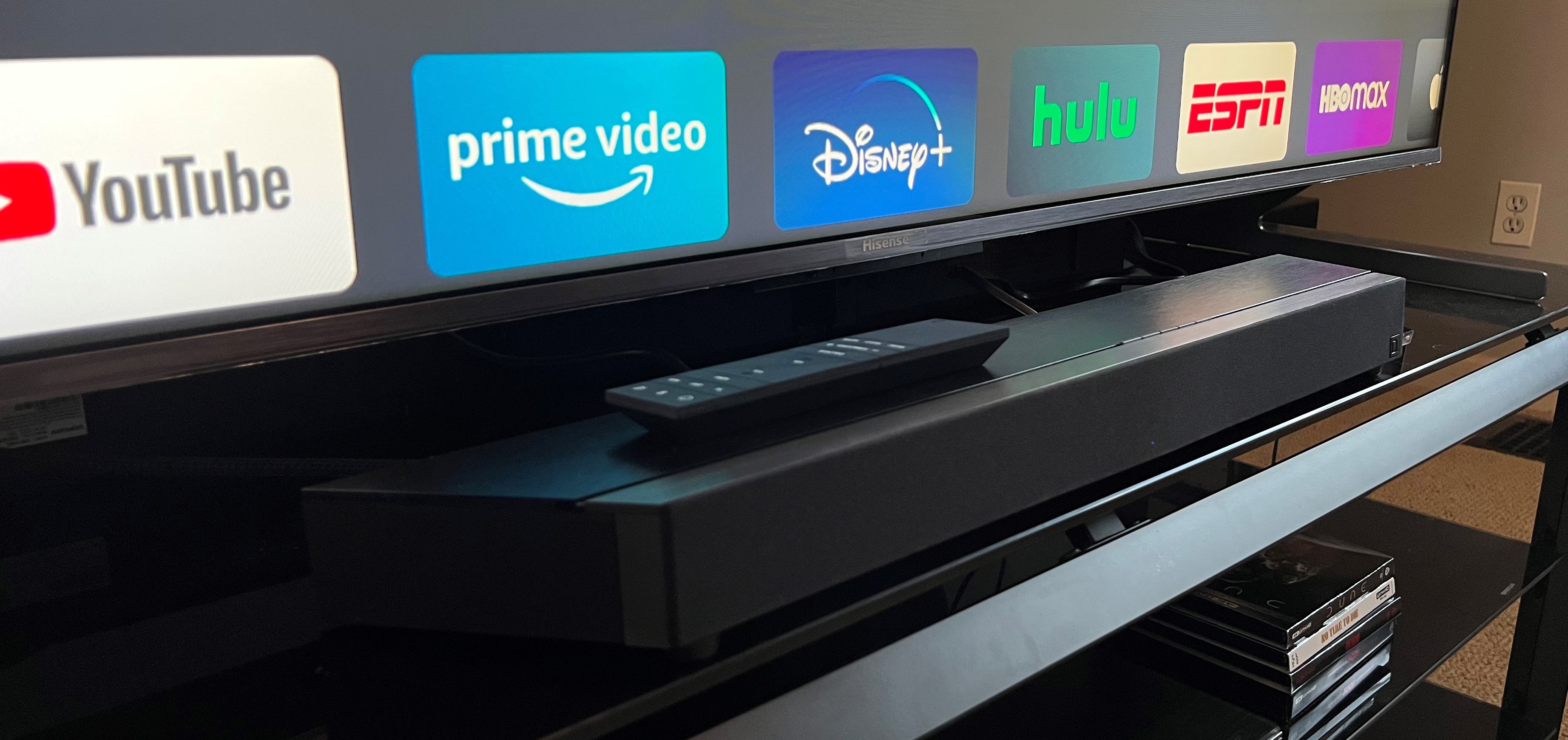 Definitive Technology Studio 3D Mini soundbar on TV stand