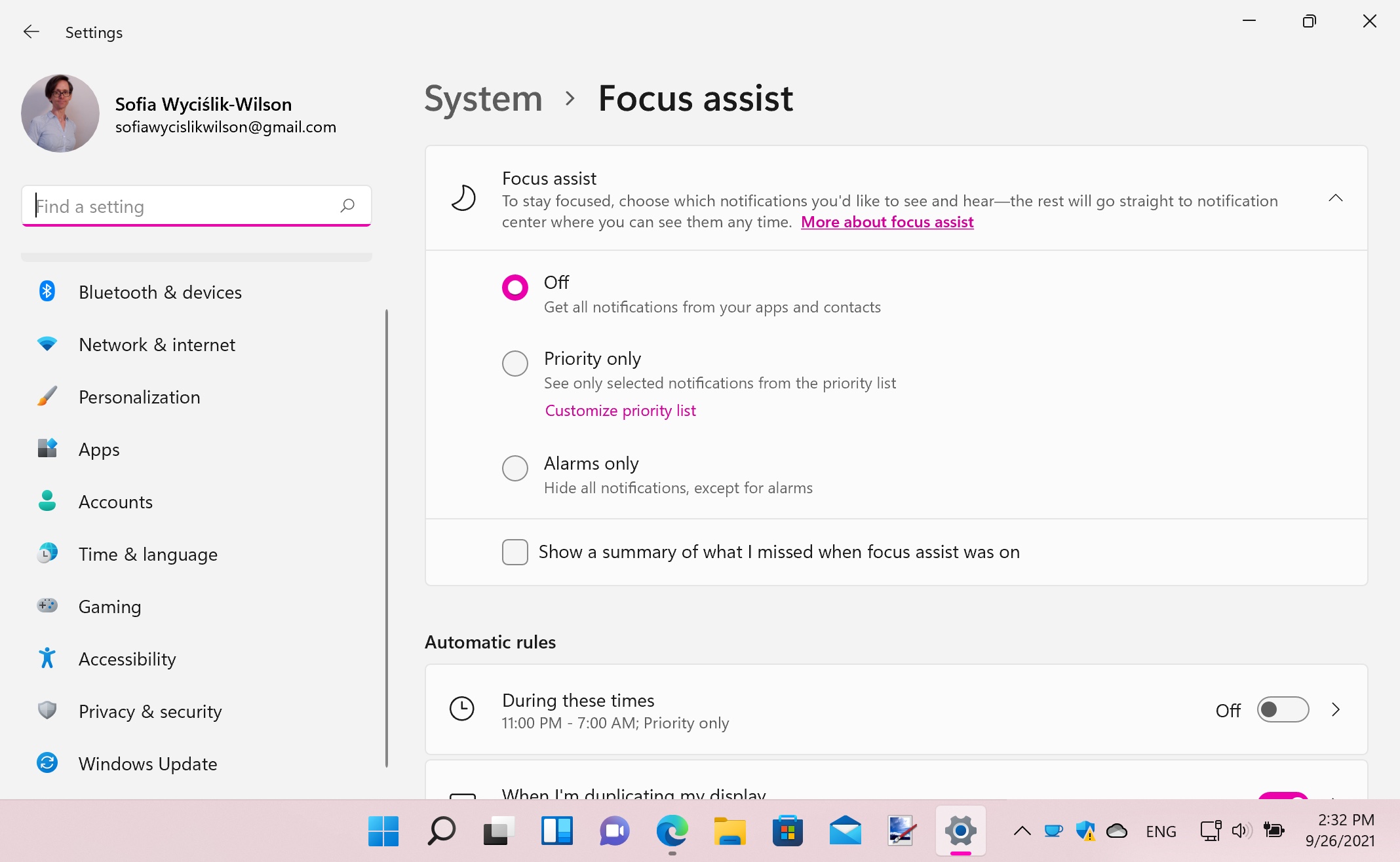 Focus Assist screenshot