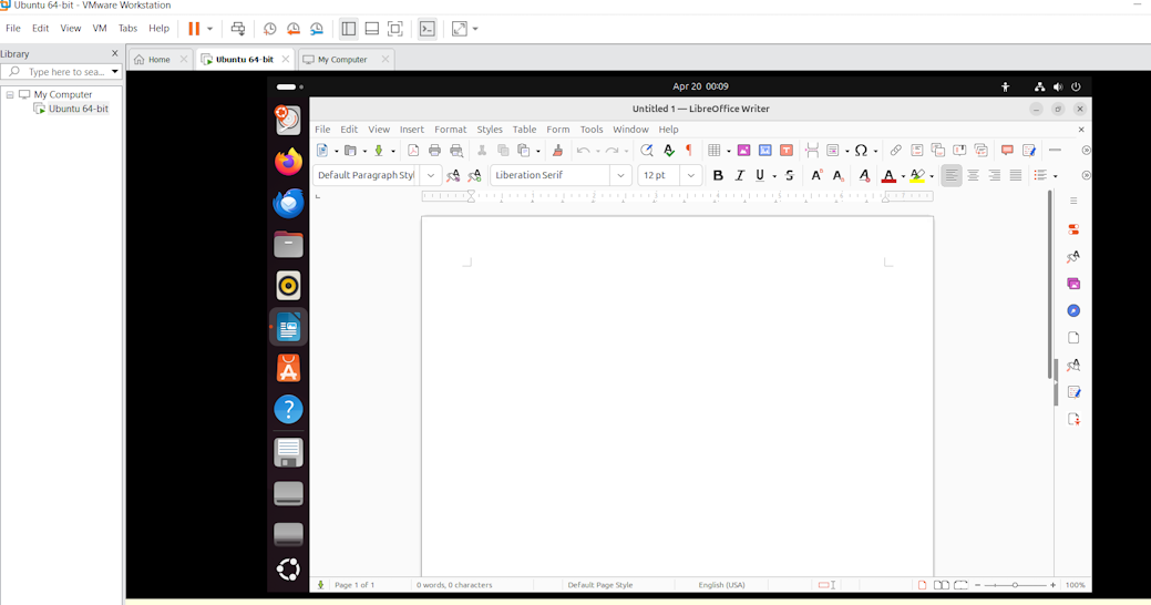 VMWare Workstation Pro libreoffice writer