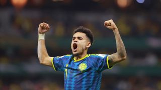 Luis Diaz of Colombia celebrates after scoring the second goal of his team during the FIFA World Cup 2026 Group K match between Uzbekistan and Colombia