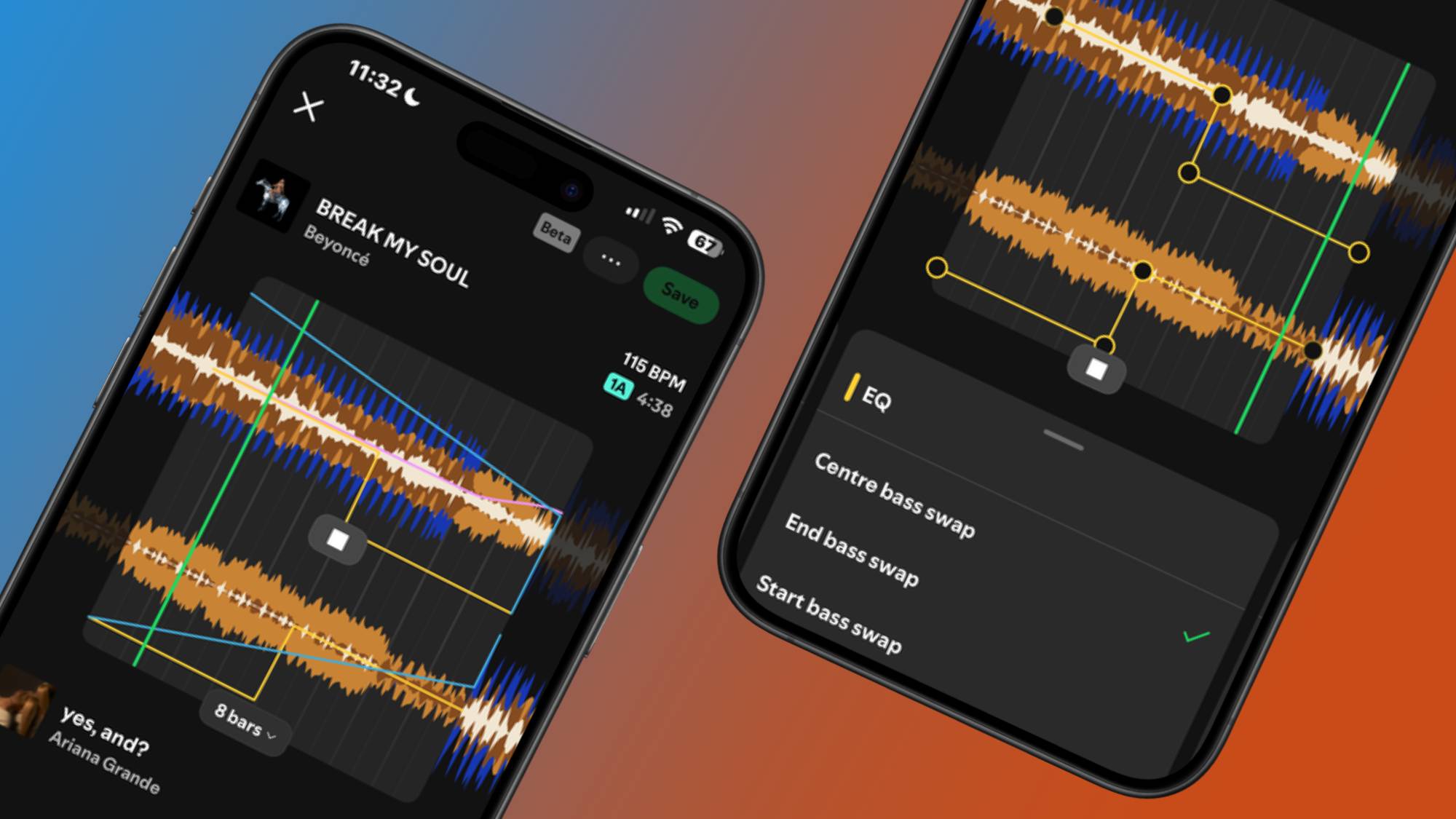 Two smartphones with the Spotify Mixed Playlist interface 
