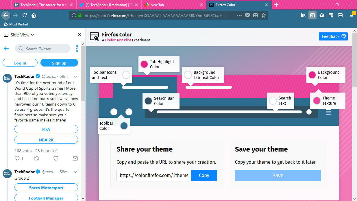 Firefox Test Pilot Color and Sidebar
