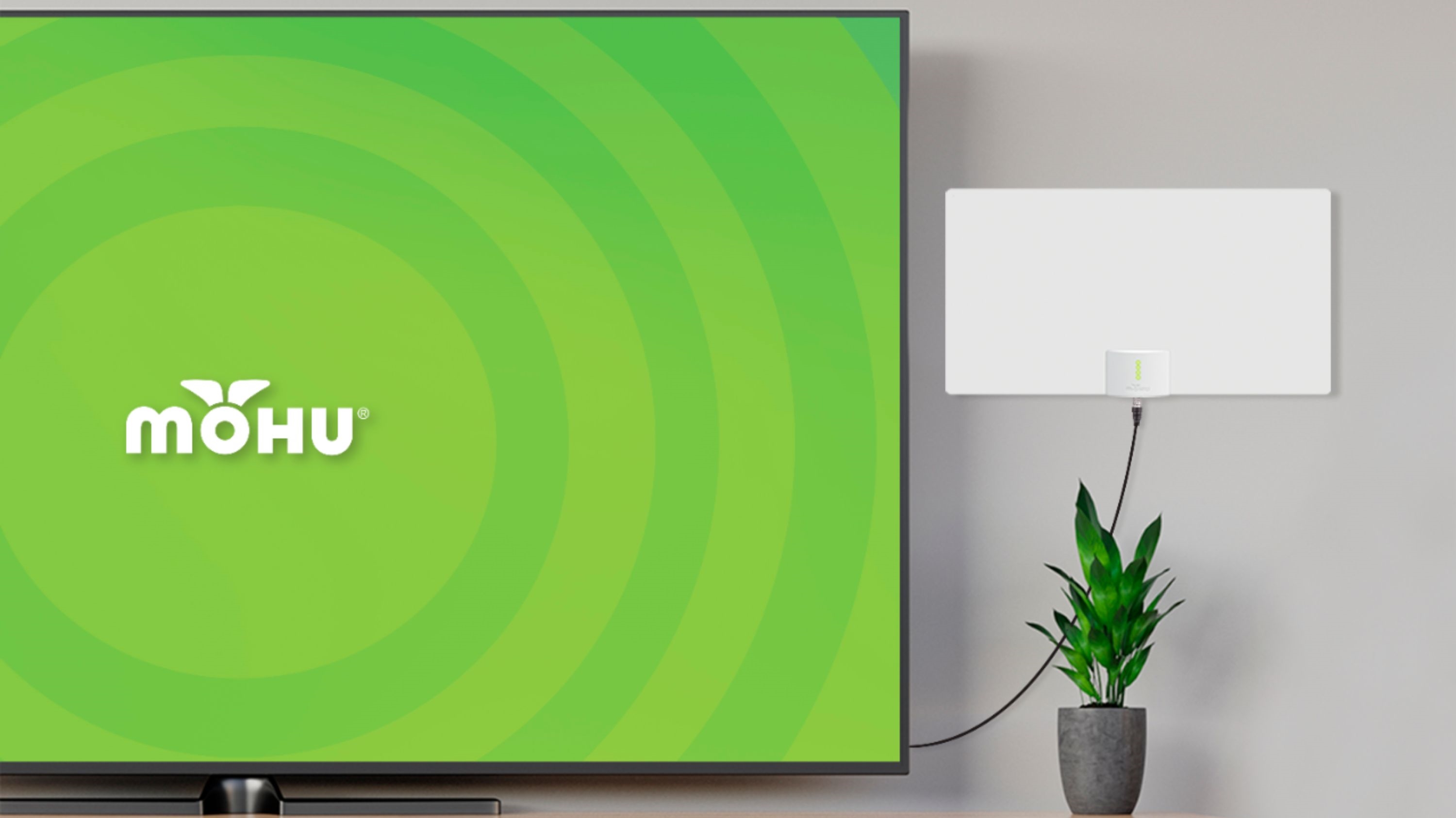 The Mohu Leaf Supreme Pro attached to a window.