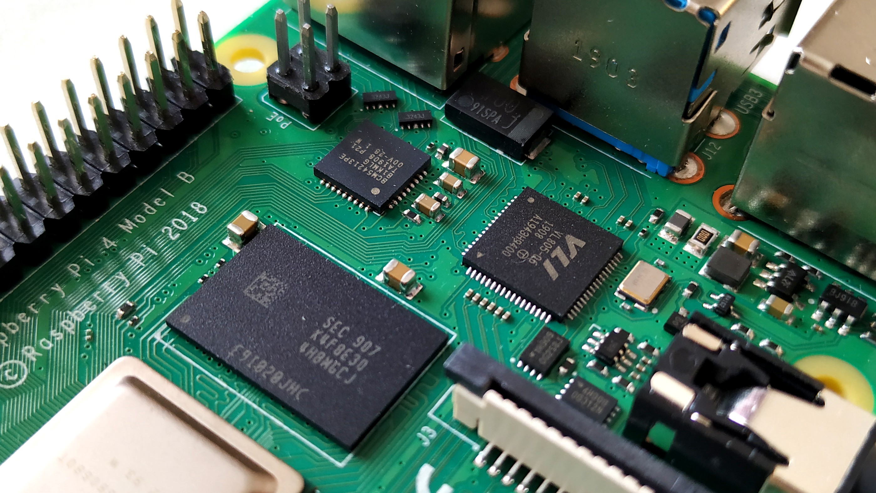 Raspberry Pi 4 close up of Ethernet