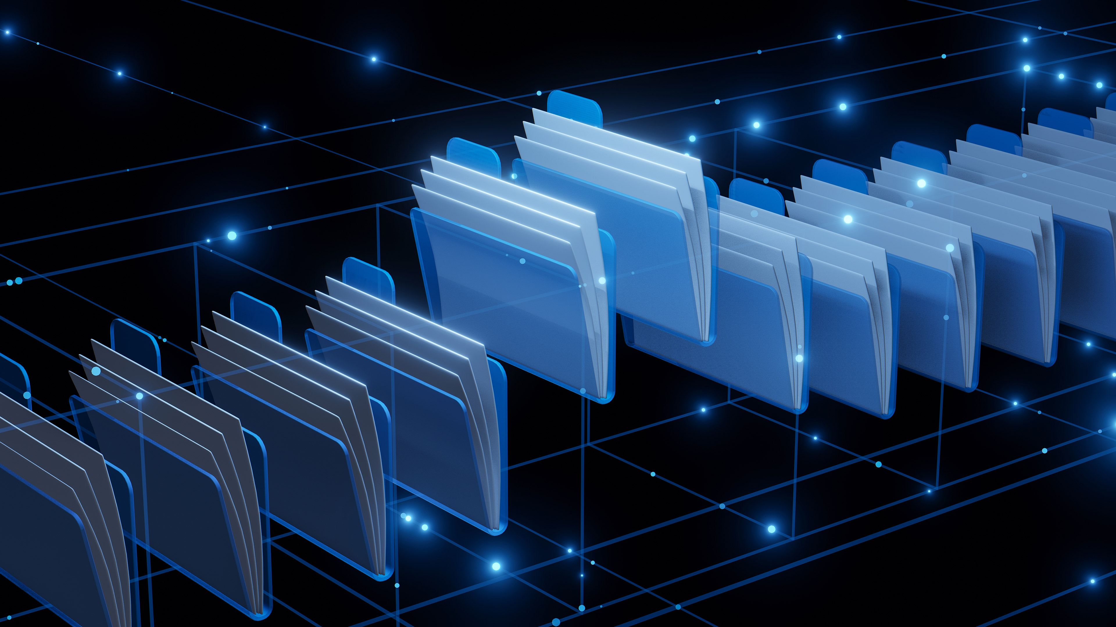 Light blue folders from a computer operating system on a dark blue background