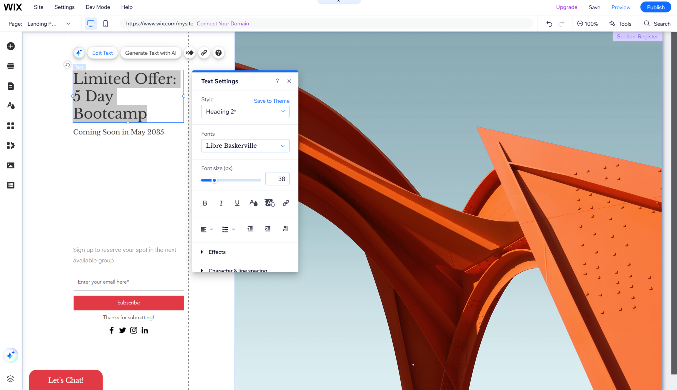 Wix site editor