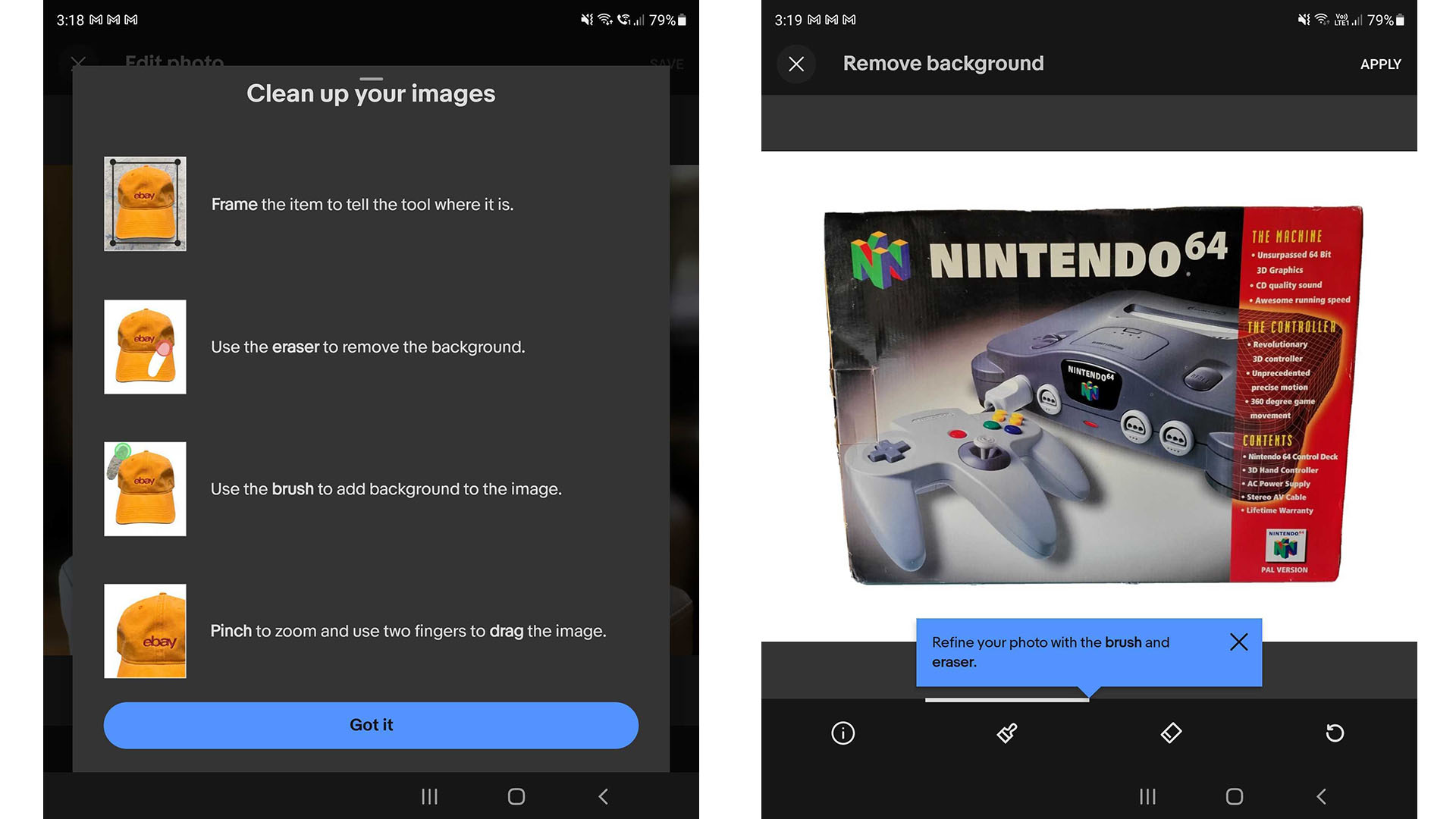 The eBay Australia app interface for selling items