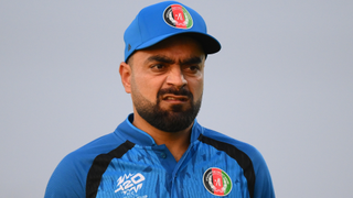 Rashid Khan of Afghanistan looks on during a warm up match between Afghanistan and Scotland prior to the ICC Men's T20 World Cup India & Sri Lanka 2026 at Centre of Excellence Ground 1 on February 02, 2026 in Bengaluru, India.