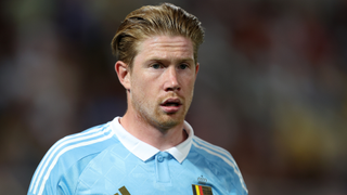 Kevin De Bruyne of Belgium looks on during the FIFA World Cup 2026 European Qualifier between North Macedonia and Belgium at National Arena Todor Proeski on June 06, 2025 in Skopje, North Macedonia. 