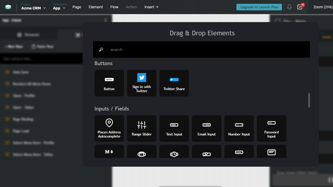 List of elements available in Bildr