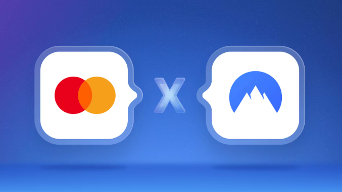 Mastercard and NordVPN logo, on blue background