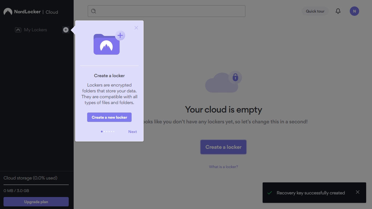 Website screenshot for NordLocker cloud storage