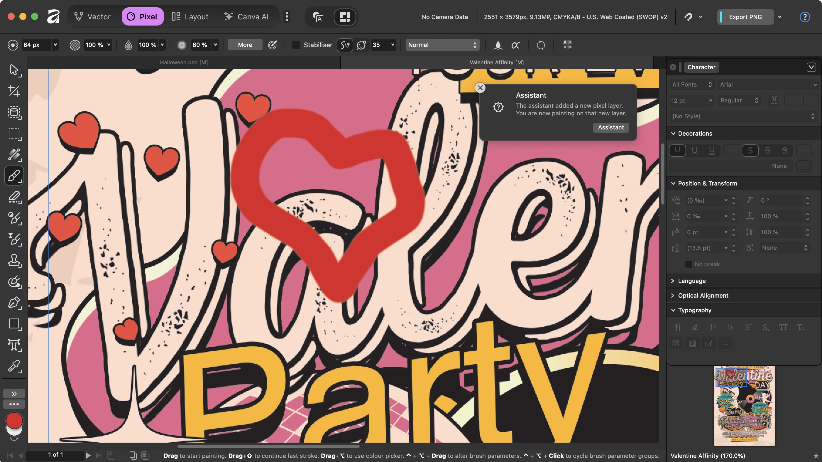 Using Affinity by Canva during our review, showing design tools in action