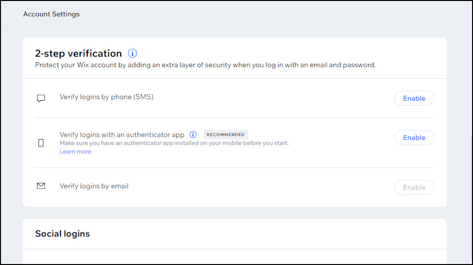 Wix 2fa screenshot