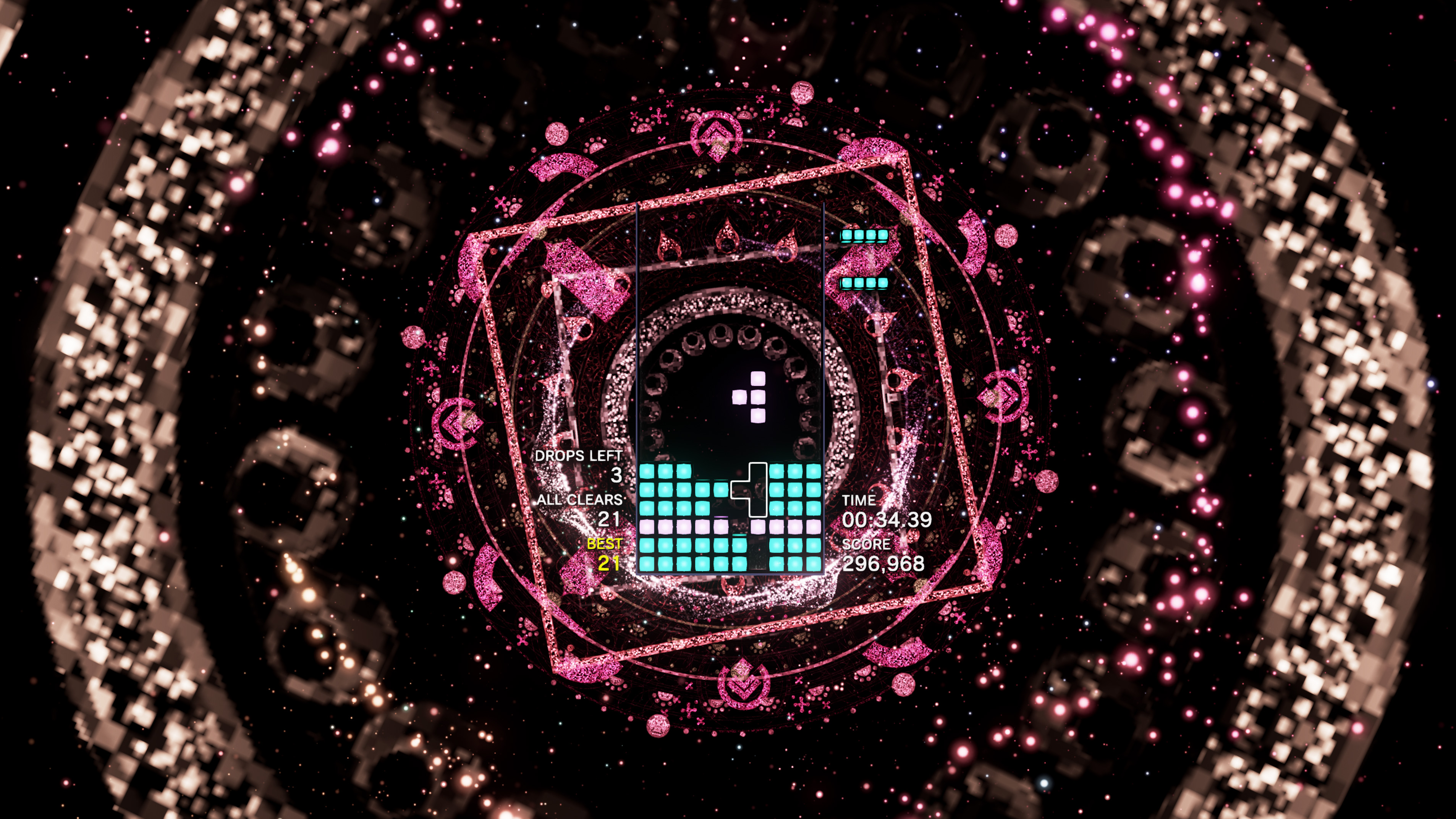 Tetris Effect layers shapes on top of shapes, to beautiful effect. Image credit: Enhance Games.