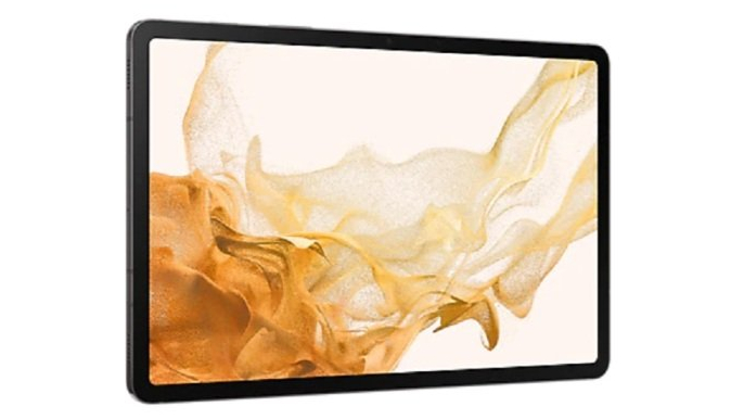 Front and Back of the Samsung Galaxy Tab S8 with black stylus pen