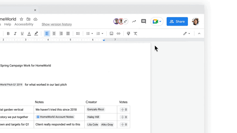 Google Workspace meet docs share