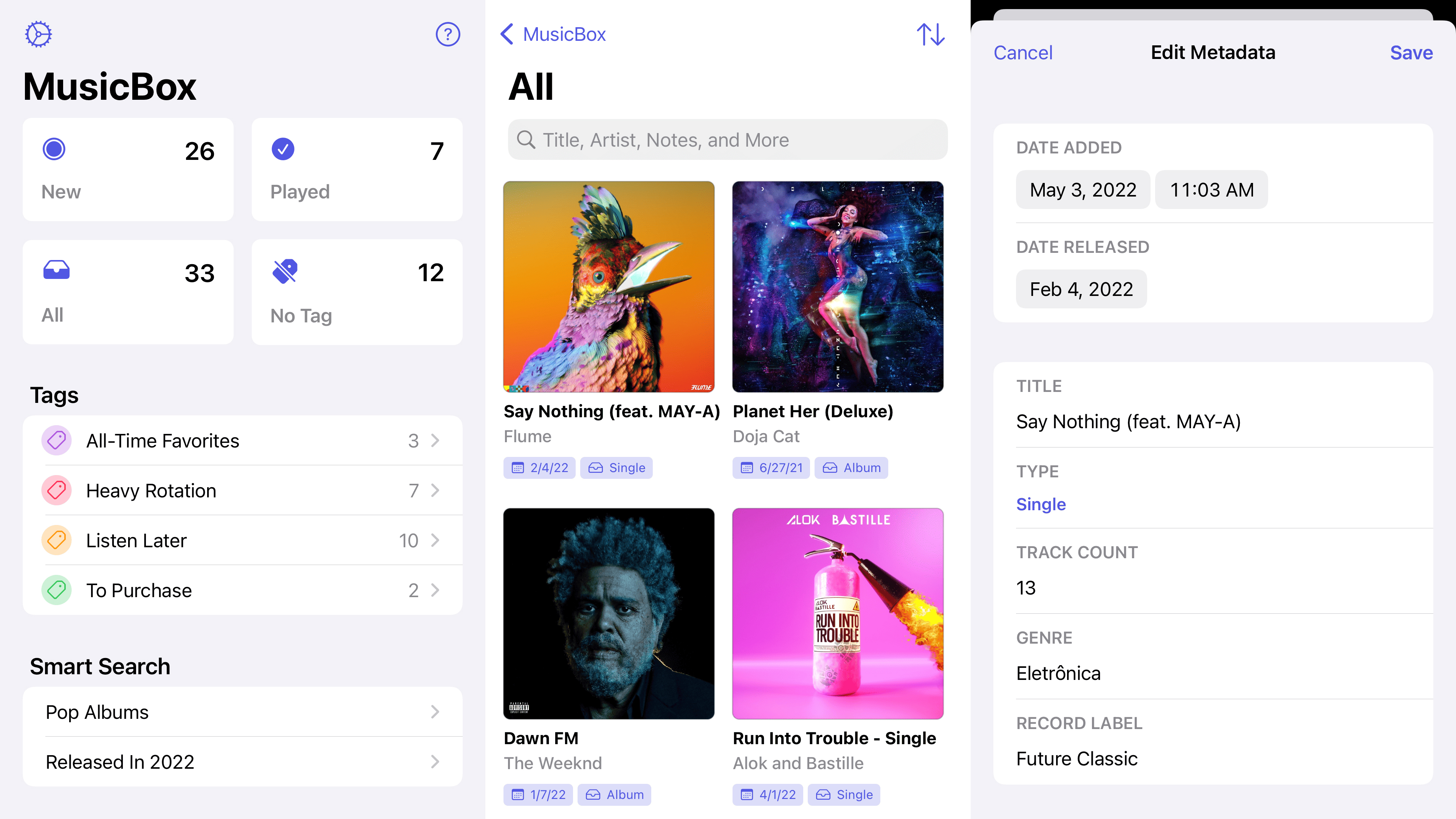 Screenshots showing MusicBox on iPhone