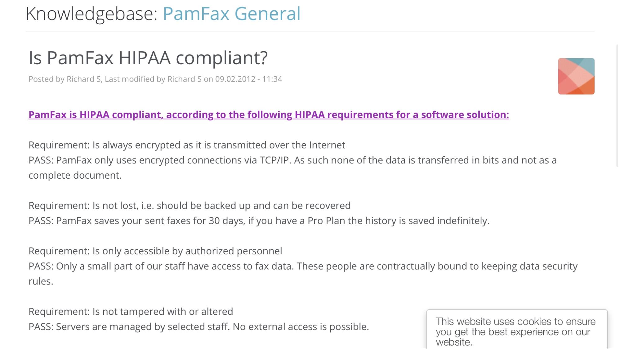 PamFax is a HIPAA compliant online fax service.