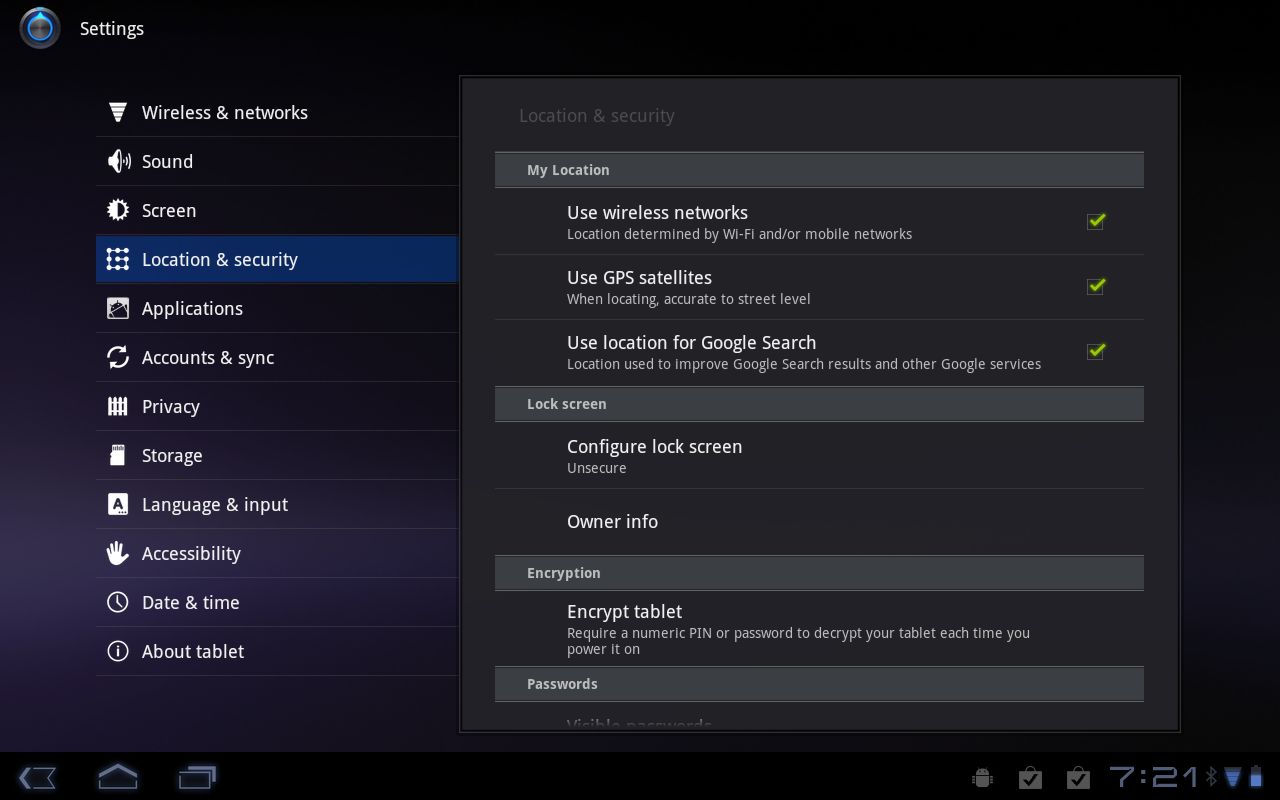 android 3.0 settings