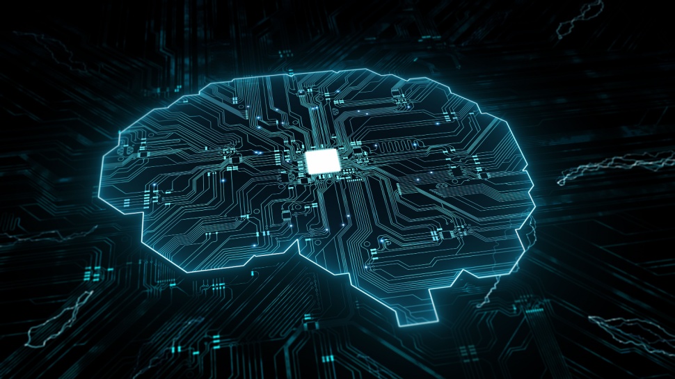 Digital grid in the shape of a brain signifying generative AI security