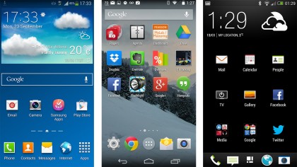 Left to right: Samsung, Google and HTC launchers