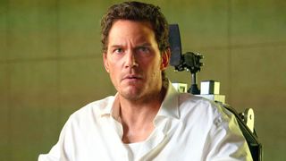Chris Pratt strapped to a mechanical chair