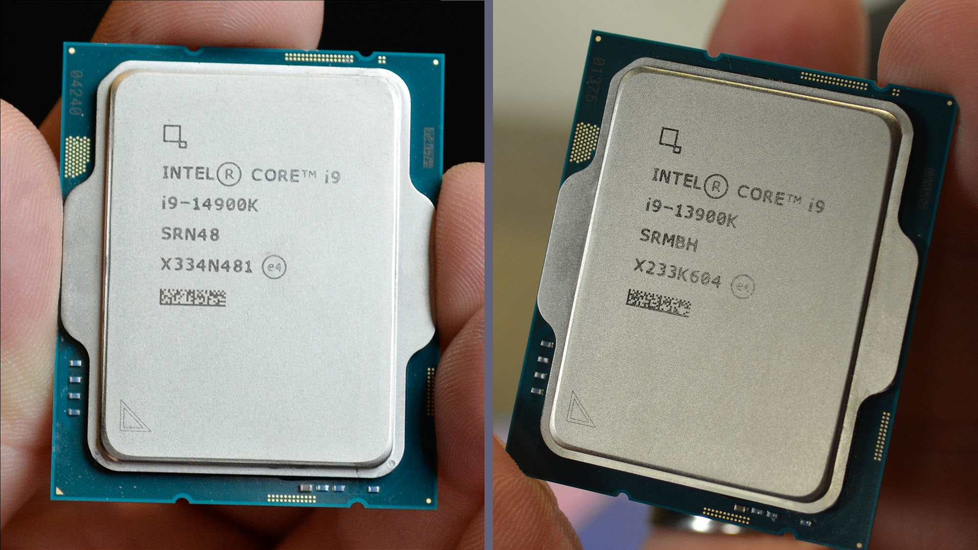 A 14900K vs 13900K side by side in a masculine hand