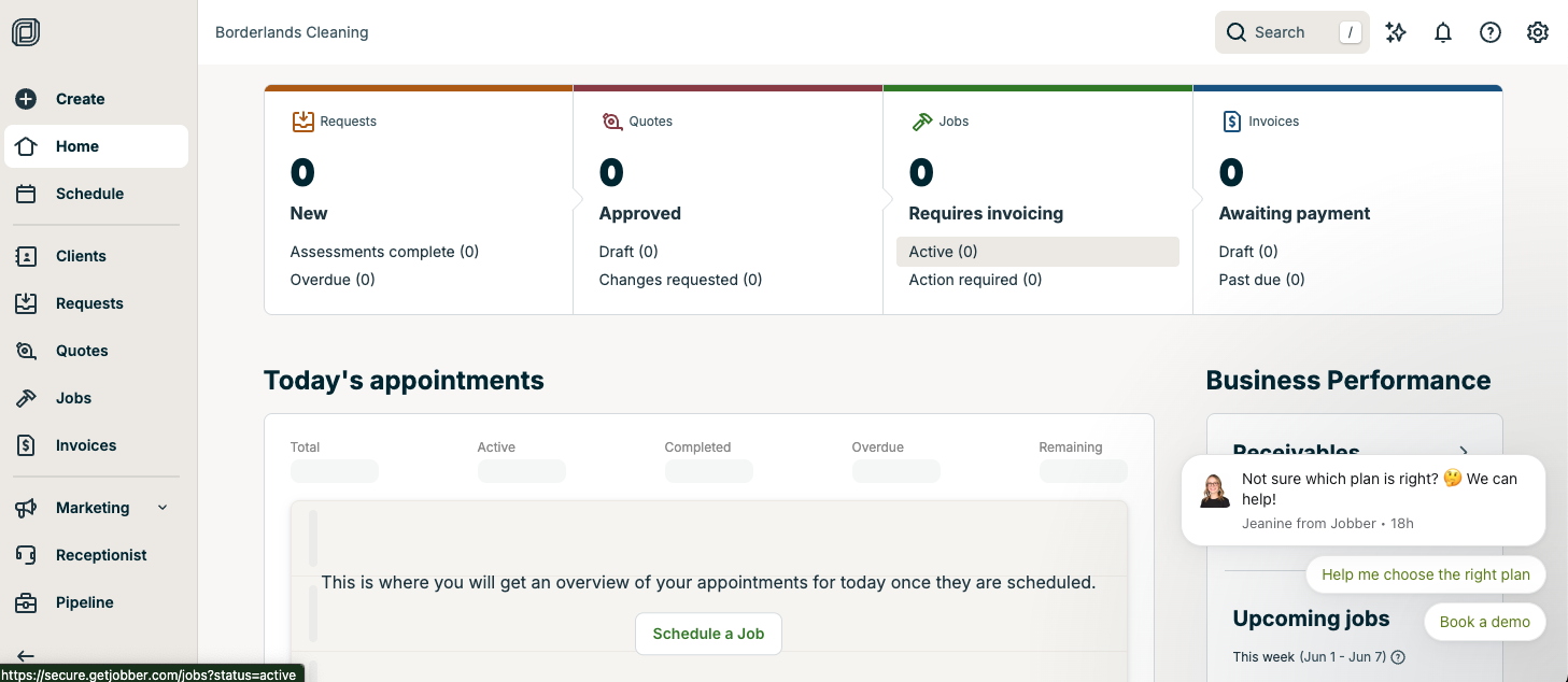 Screenshot of Jobber CRM