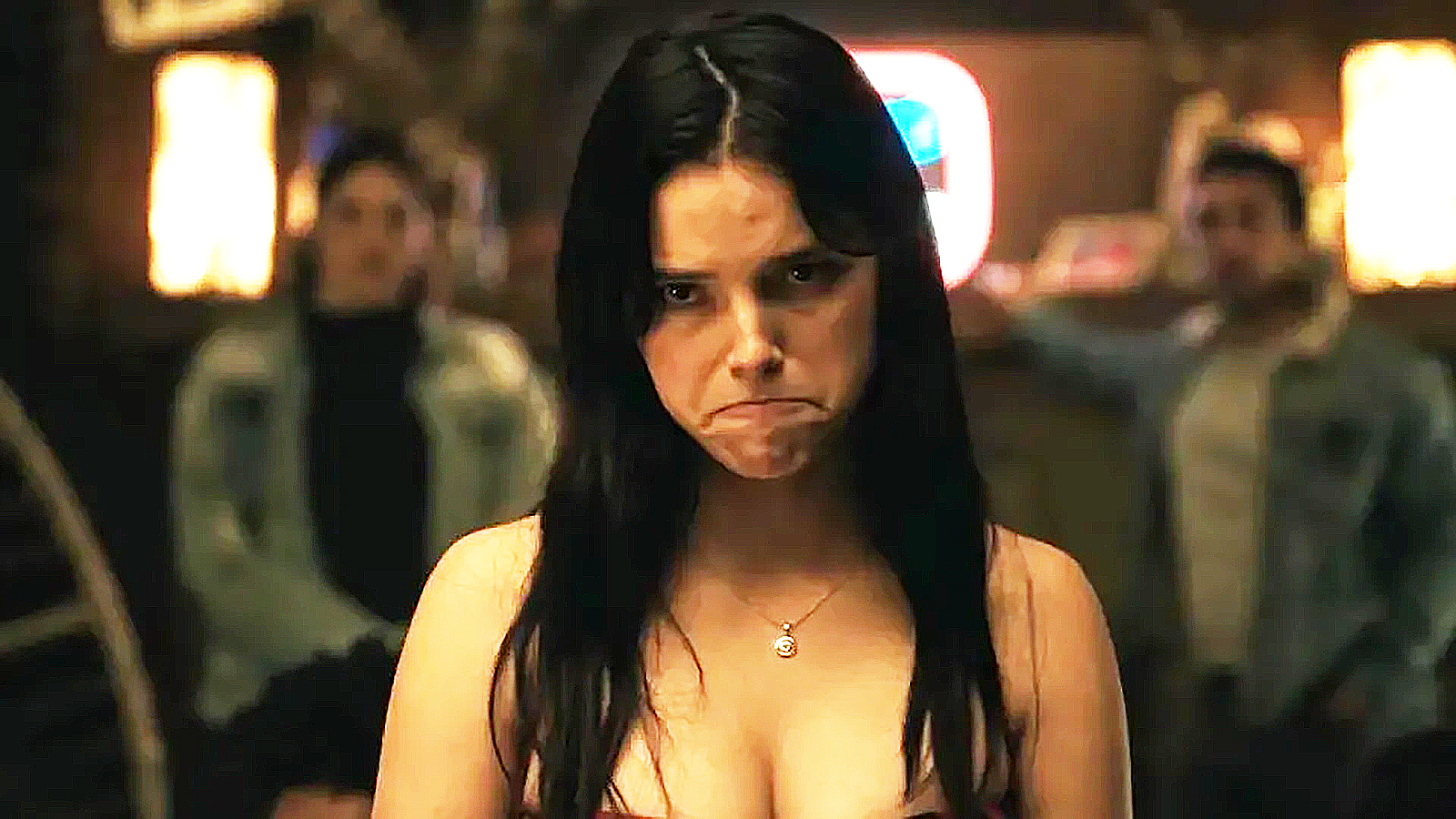Inde Navarette's Nikki pulling her iconic frowning face in Obsession