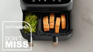 A bird's eye shot of the Philops 3000 Series dual basket air fryer with the drawers open