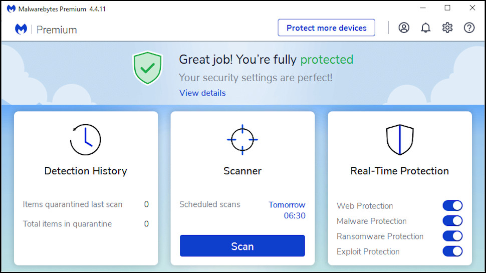Malwarebytes Premium App Main Menu