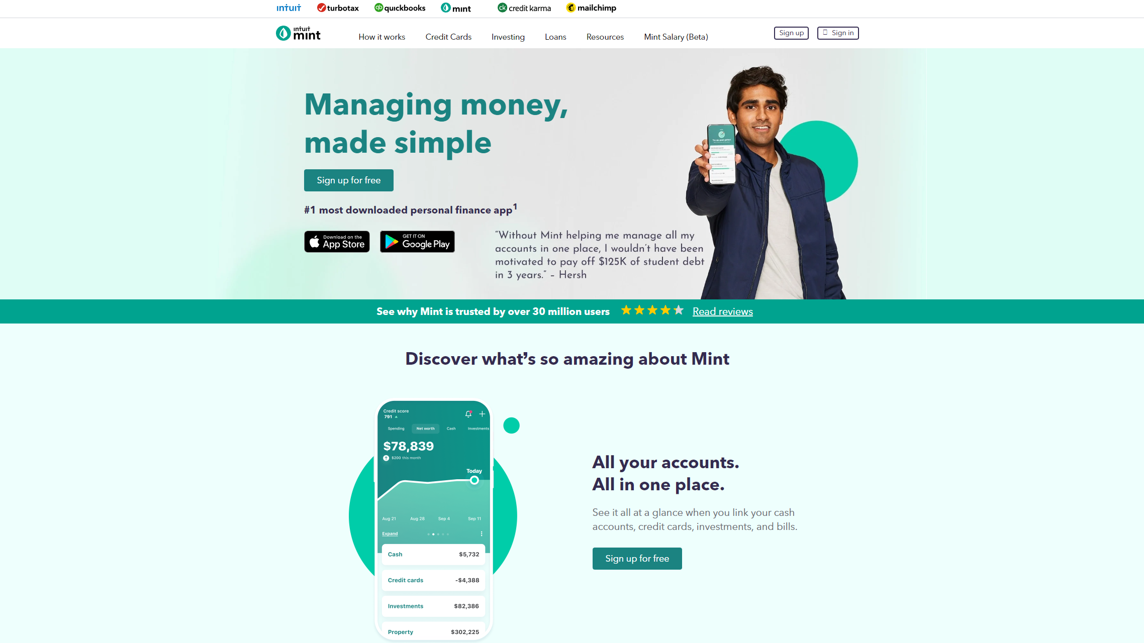 Website screenshot for Mint