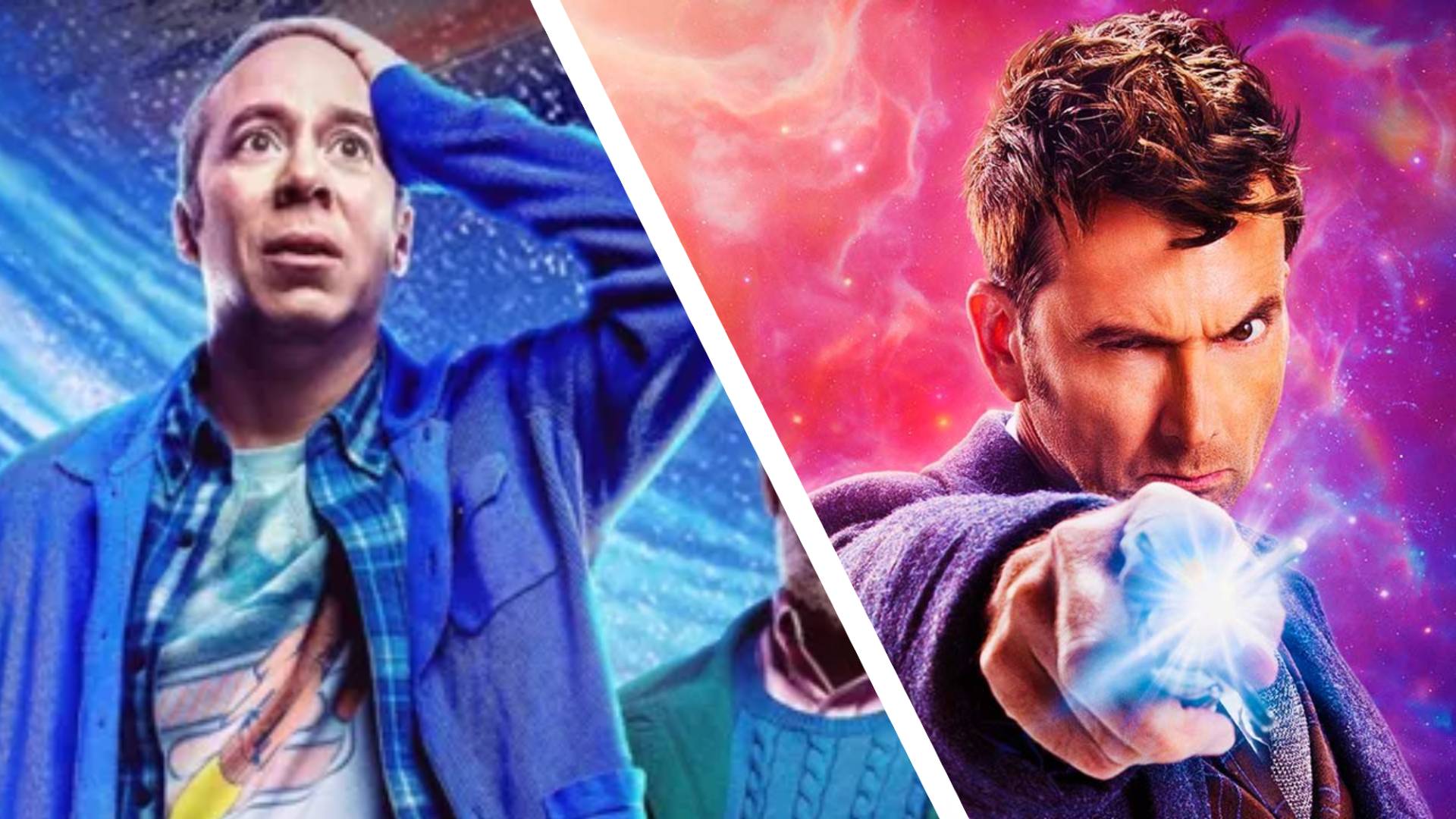 Kevin Sussman as Stuart and David Tennant as the tenth Doctor Who