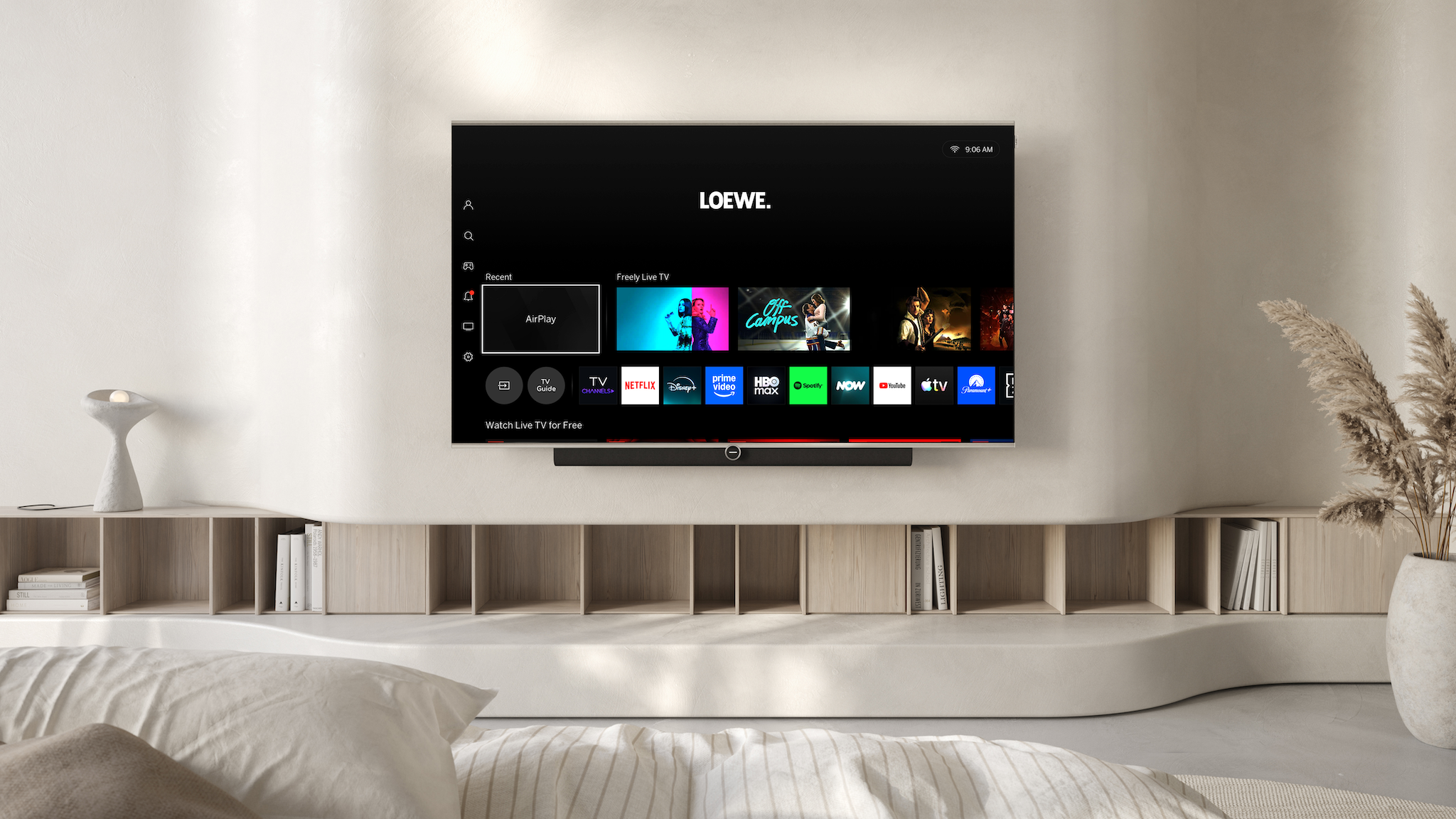 Lifestyle image of the Loewe Antares TV in a neutrally decorated living room