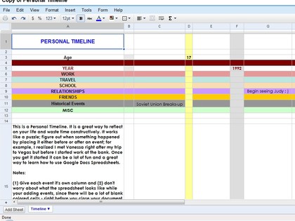 Personal timeline