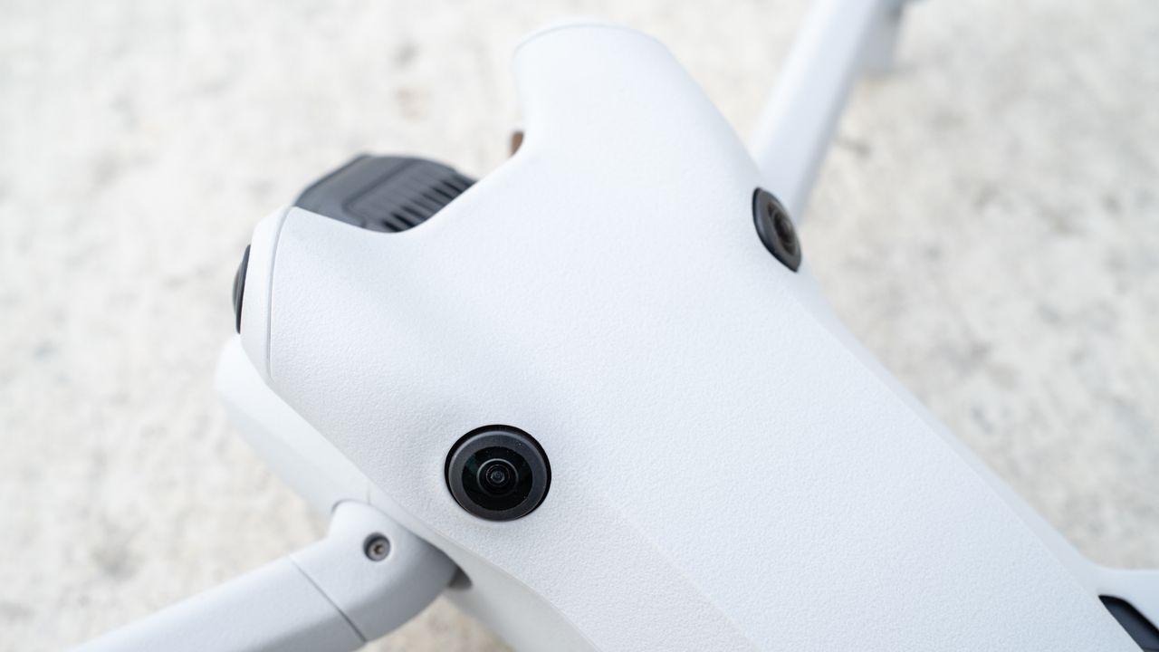 DJI Mini 4 Pro close up of collision avoidance sensor