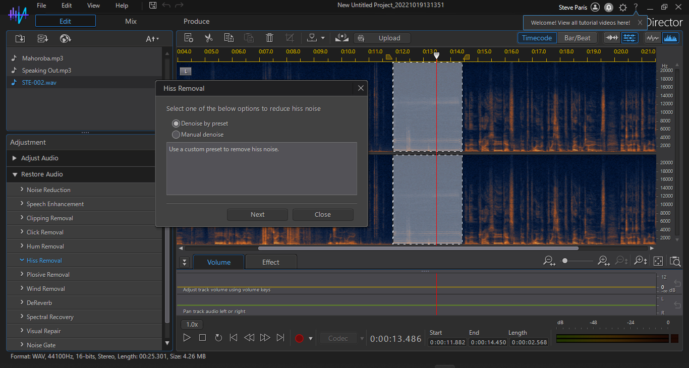 Screenshot of audio editor CyberLink AudioDirector
