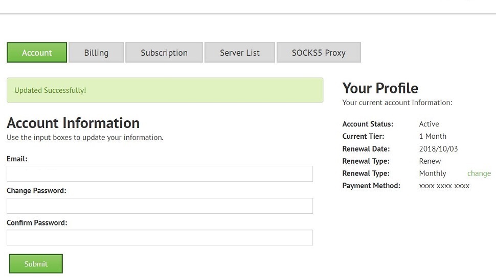 Password update success