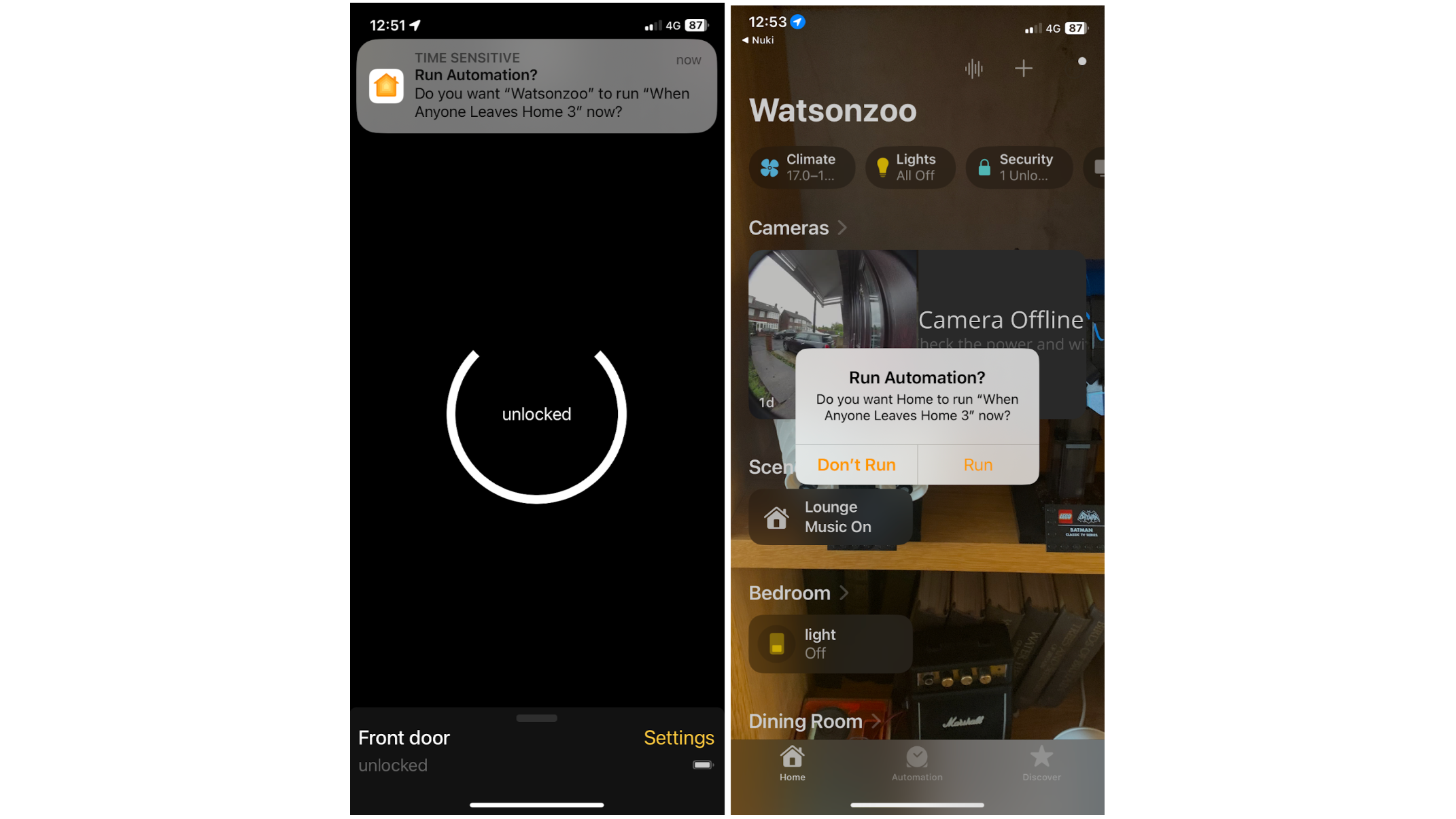 Ultion Nuki Plus in-app automation shown on iPhone printscreen