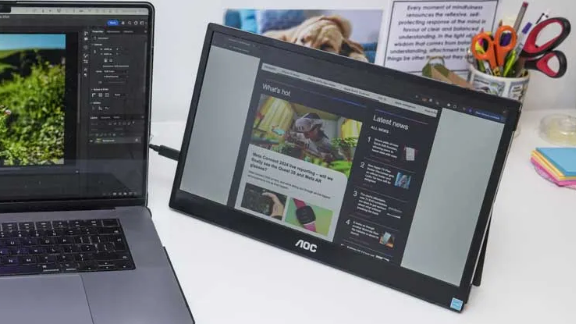 The AOC 16T3EA  on a home office desk during our review