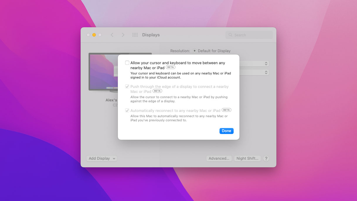 Screenshot of Universal Control feature in macOS