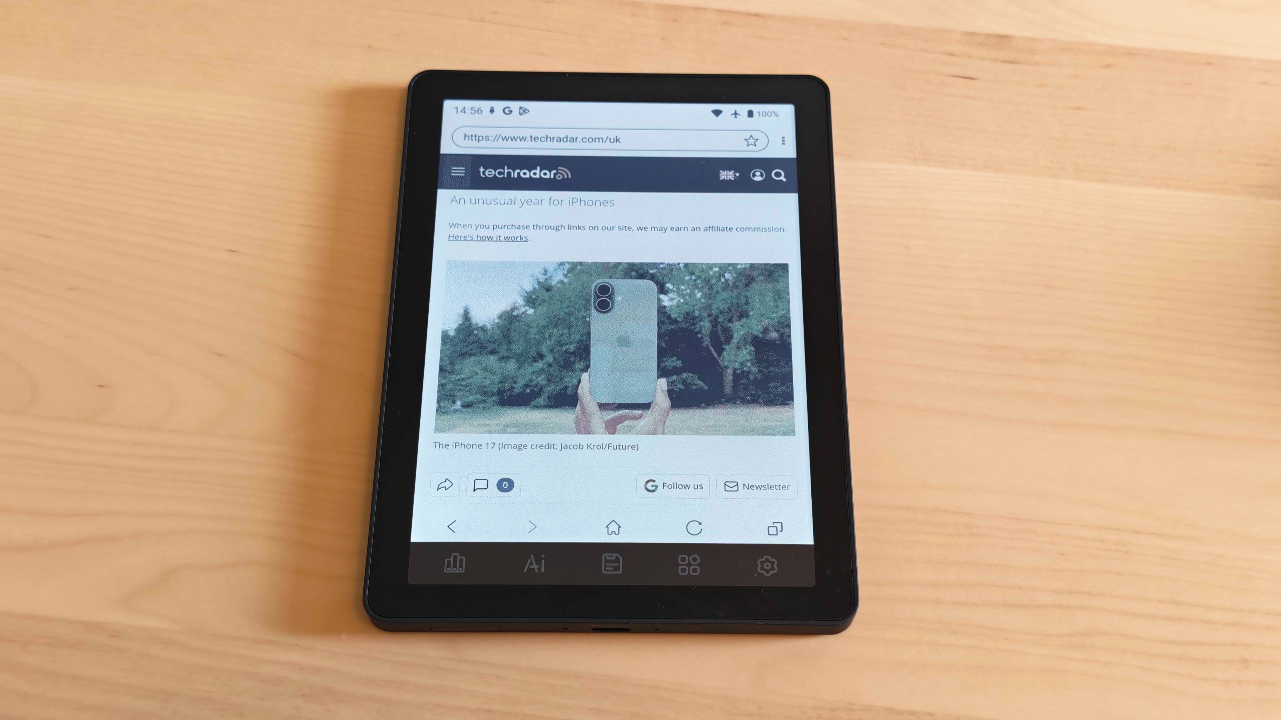 The Bigme B6 Color e-reader on a clean desk surface.