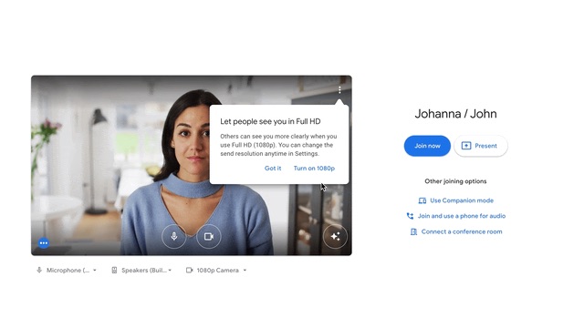 Google Meet 1080p Full HD support