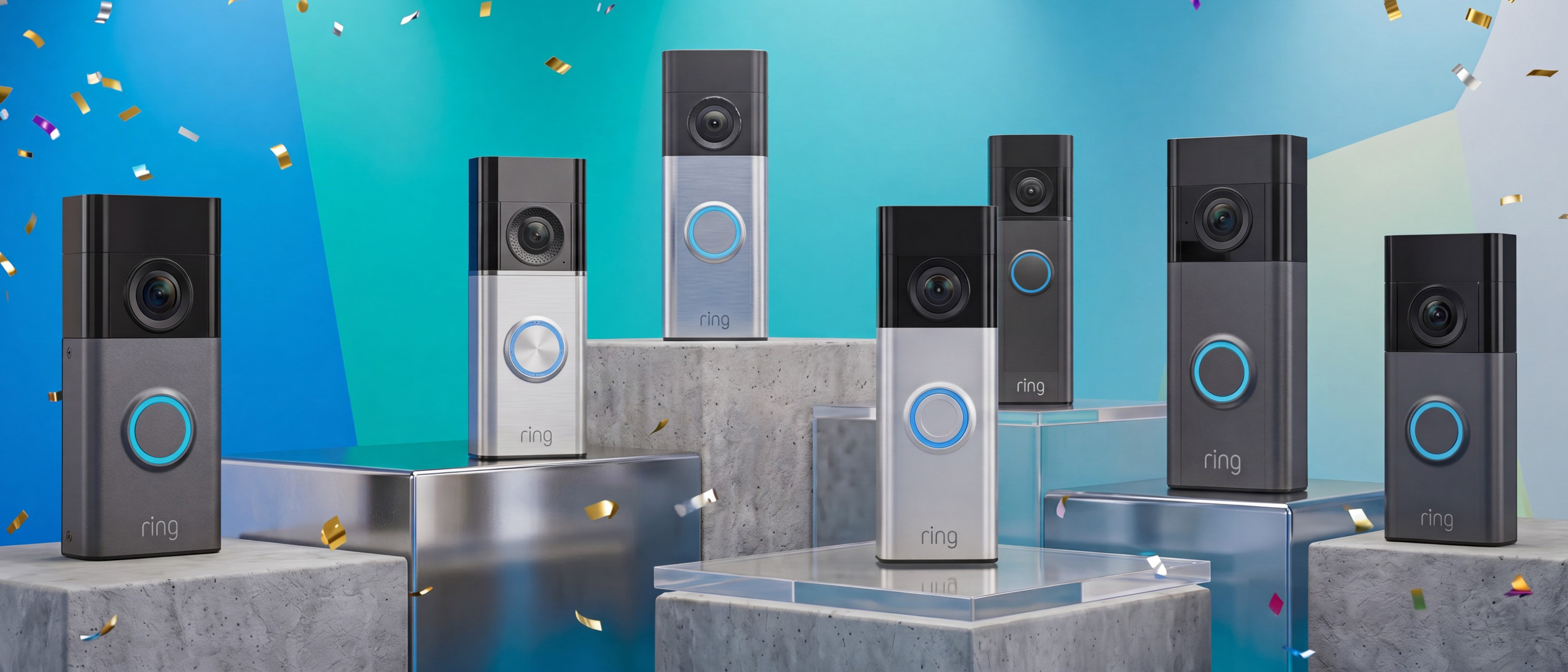 Selection of video doorbells on podiums