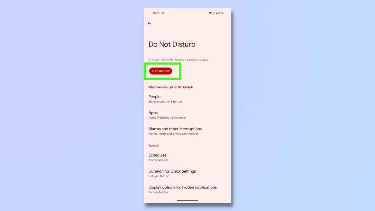 Screenshot showing how to optimize Android phone for gaming - enable Do Not Disturb